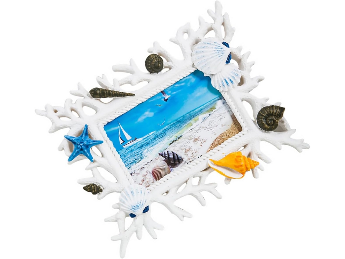 Marco De Fotos De Resina De 15x10 Cm, Con Forma De Concha Marina Azul Y Blanca, Portafotos Creativo, Decoración