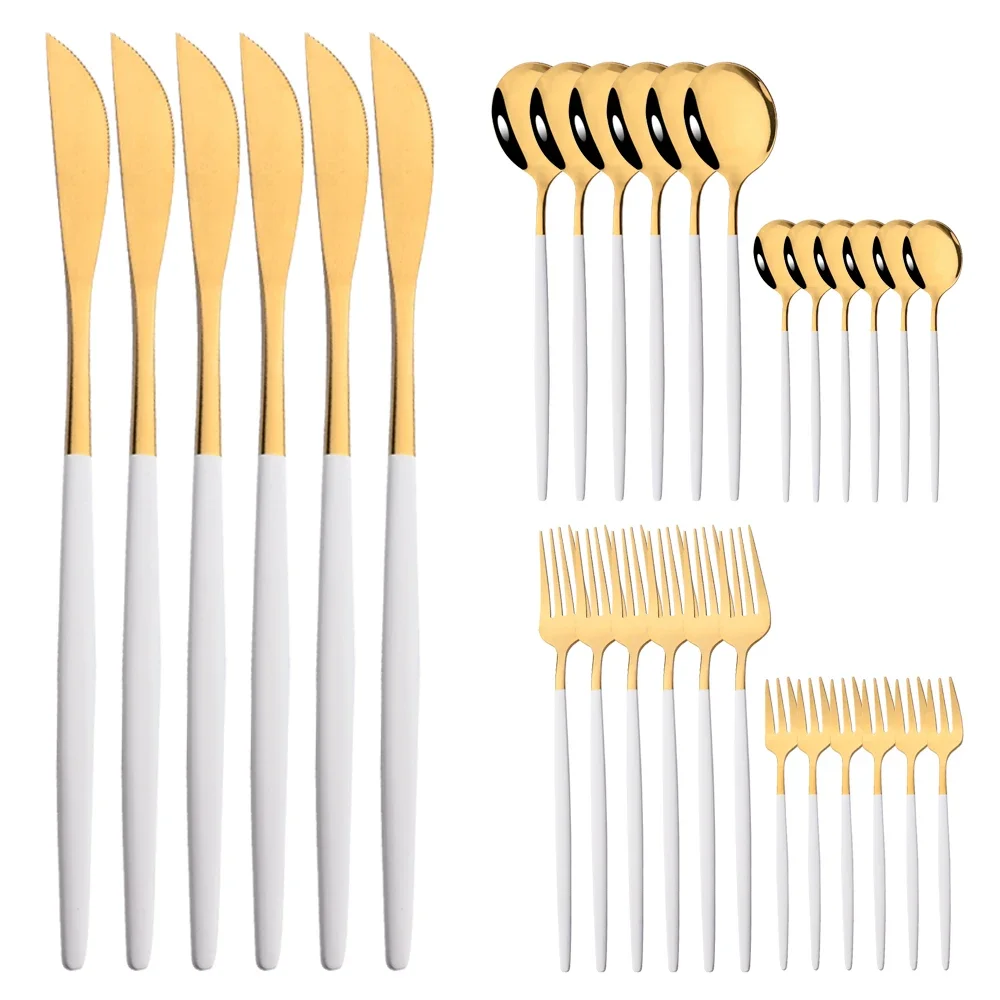 (oro Blanco, Juego De 30 Piezas) Cubiertos De Acero Inoxidable, Que Incluyen Cuchillo, Tenedor De Fruta, Cuchara, Etc.