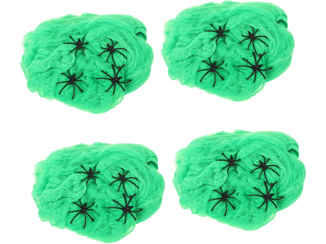 Decoración de Halloween Telaraña Verde Artificial con Arañas para Fiestas y Temas Espeluznantes Gokoco