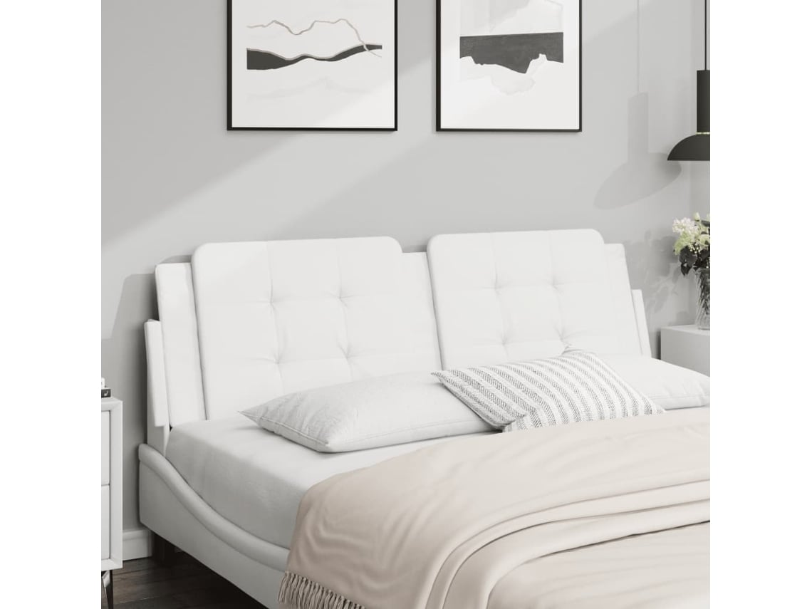 Cabecero De Cama Acolchado Cuero Sintético Blanco 160 Cm