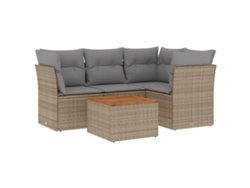 Conjunto 5 de sofás jardín con cojines beige mezcla VIDAXL ratán PE
