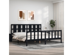 Estructura De Cama Con Cabecero Madera Maciza Negro 200x200 Cm