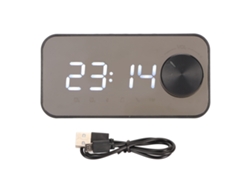 Altavoz Bluetooth Inalámbrico Con Despertador, Indicador De Temperatura, Radio Fm Y Espejo Retrovisor - Negro