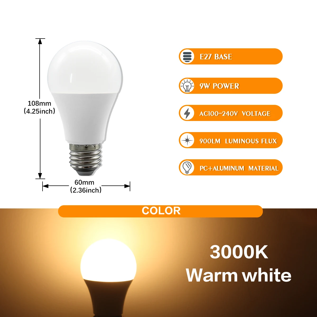 Bombillas Led De 9w (e27, 3000k, 2 Unidades), Luces Decorativas Para El Hogar.