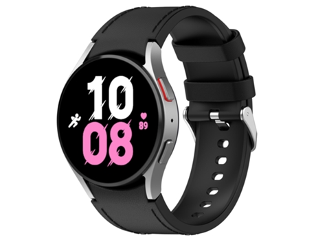 Correa de reloj inteligente para Samsung Galaxy Watch5 de 44 mm / 40 mm con cuero de silicona y hebilla plateada, Talla: L (negro)