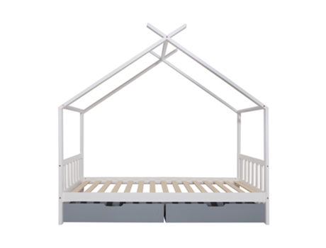 ONEIROI Juego de cama infantil tipo cabina con cabecero y somier de láminas blancas Cajones de almacenamiento Cama blanca y cajones grises Madera d...