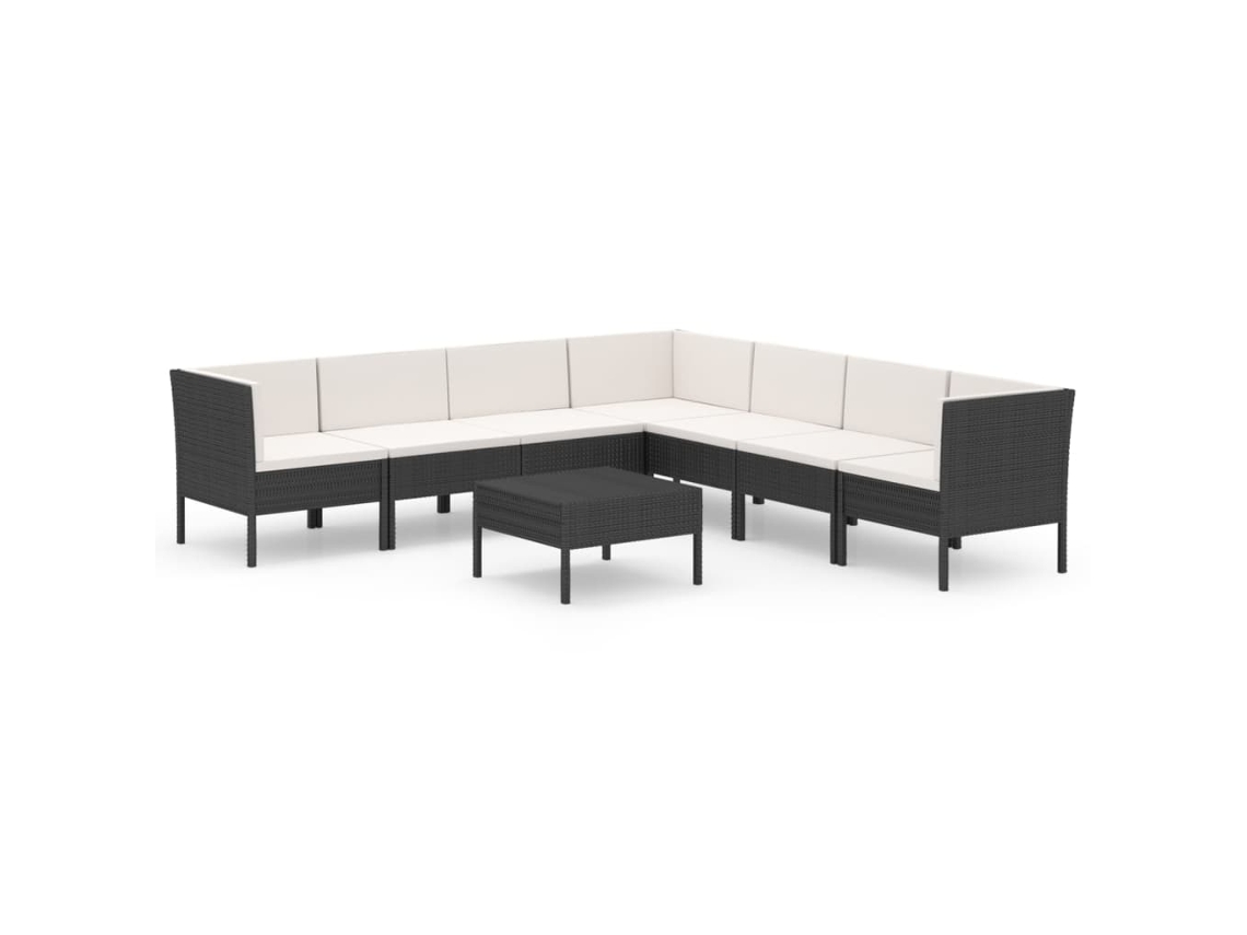 Conjunto 8 de muebles de jardín VIDAXL y cojines ratán sintético negro