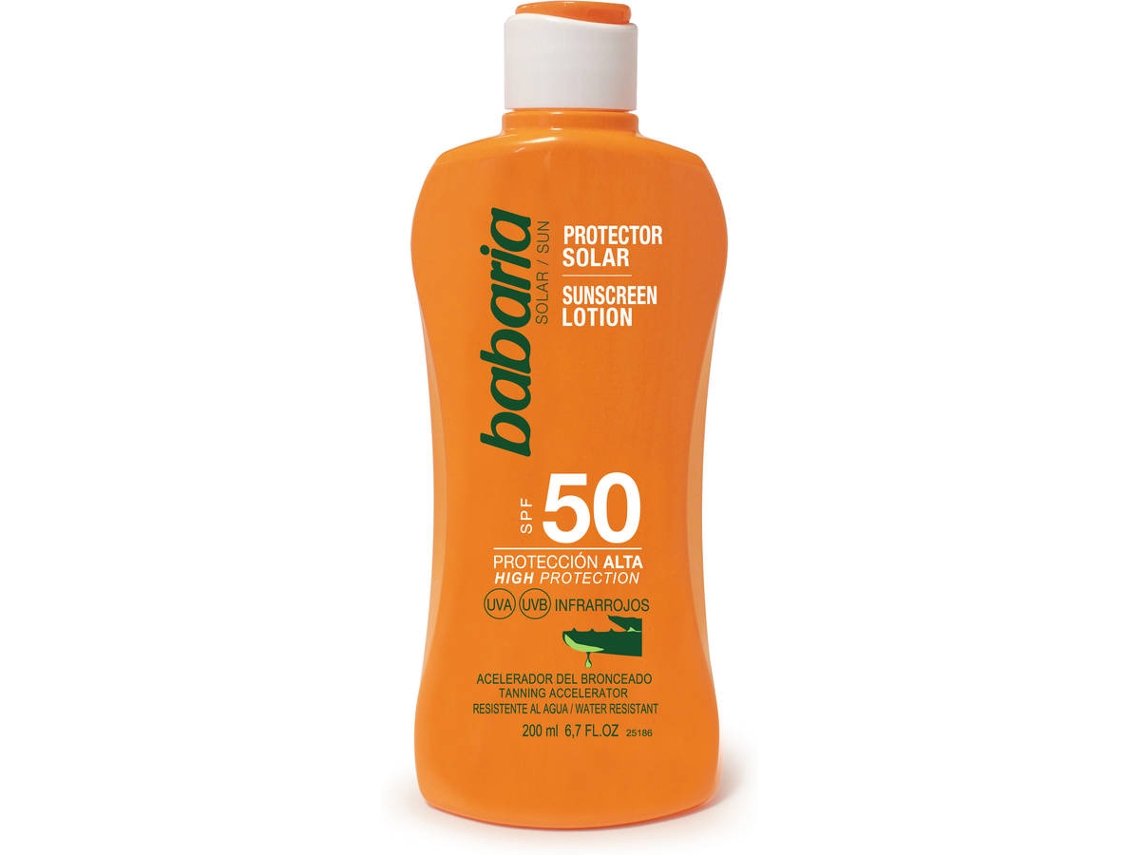 Protector Solar BABARIA Leche Aceleradora del Bronceado Aloe Vera SPF 50 (200 ml)