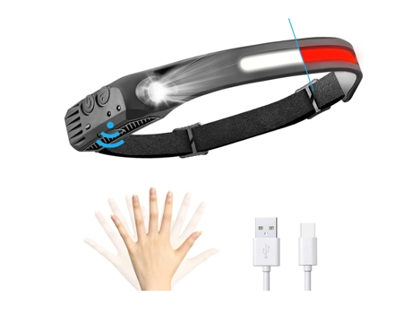 BISBISOUS W689 Linterna Frontal Led Recargable con Sensor de Movimiento Inteligente y 8 Modos de Iluminación Negro