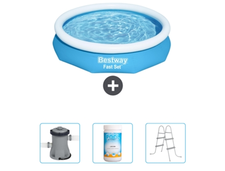 Piscina Hinchable Redonda Fast Set BESTWAY - 305 x 66 cm - Azul - Incluida Bomba - Cloro - Escalera