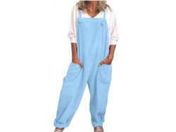 Monos Mujer Casual Sueltos Algodón Y Lino Verano Pantalones Cortos Azul Claro L Azul Claro