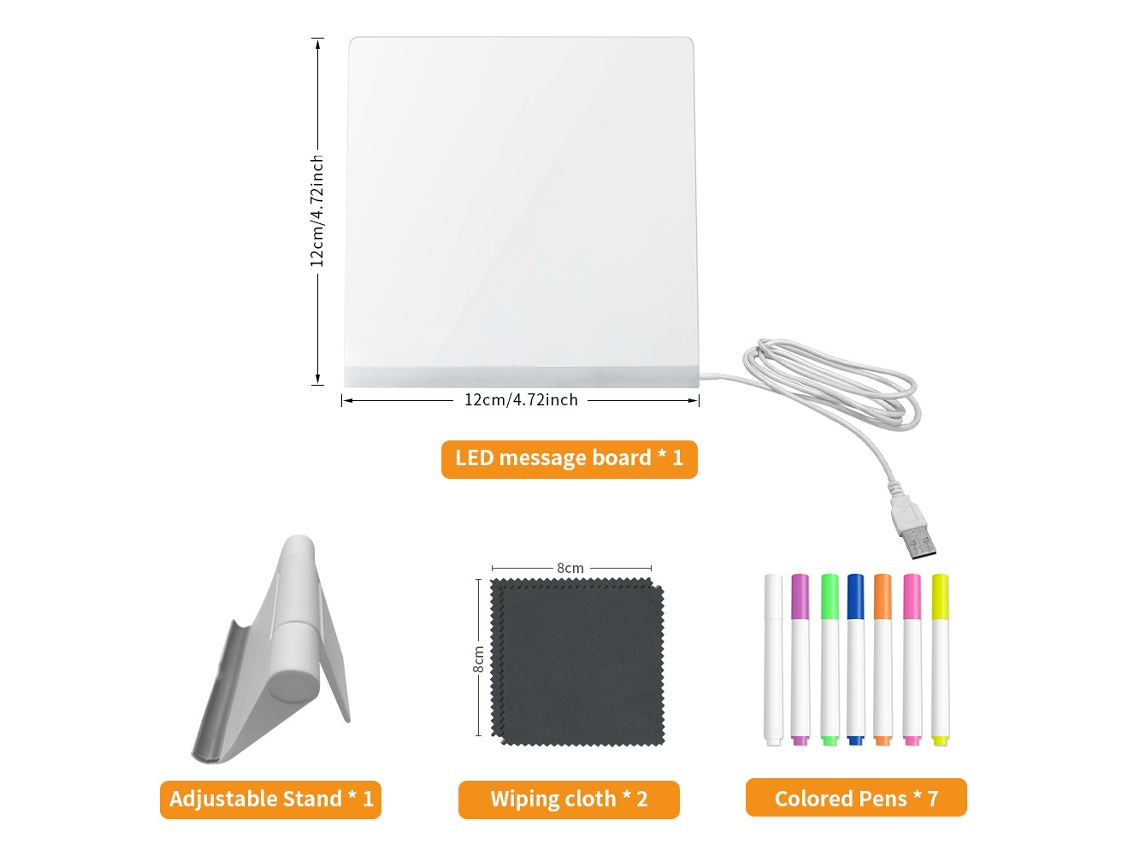 Pizarra De Dibujo Led Luminosa Para Niños, Bloc De Dibujo Acrílico Borrable Con 7 Rotuladores De Colores (12 X 12 Cm) Gertiz