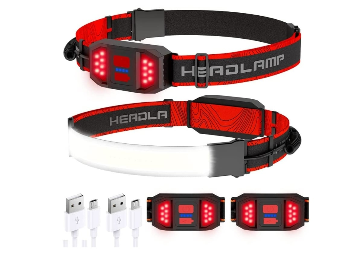 Linterna frontal Paquete de 2 lámparas frontales Luz para casco Linterna frontal para adultos Linterna frontal LED de haz ancho con luz roja S DIGITALLAB