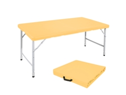 Mesa plegable portátil duradera con altura ajustable y una capacidad de carga de 135 kg (amarillo claro).