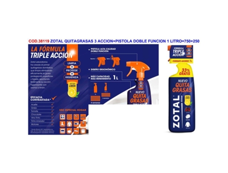 Zotal quitagrasas 3 accion+pistola doble funcion 750 ml