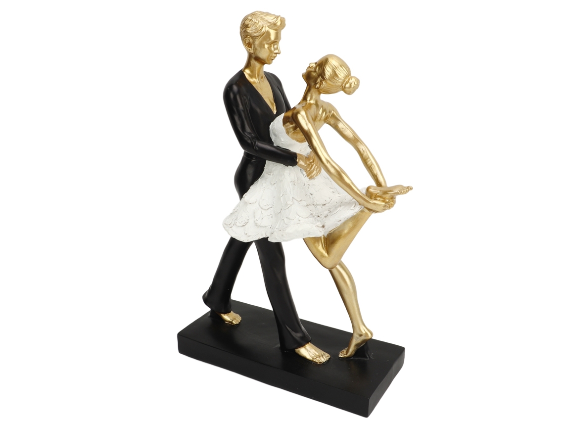 Estatua De Una Pareja Romántica Bailando Ballet, Resina, Oro, Decorativa, Elegante 7130w-01