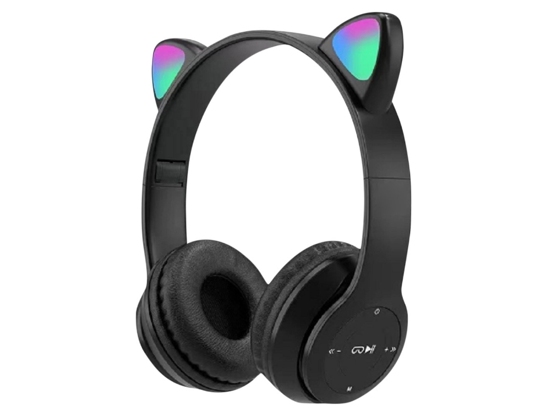 Auriculares Supraaurales Para Juegos Con Orejas De Gato, Auriculares Estéreo Para Pc Y Teléfono (negro)
