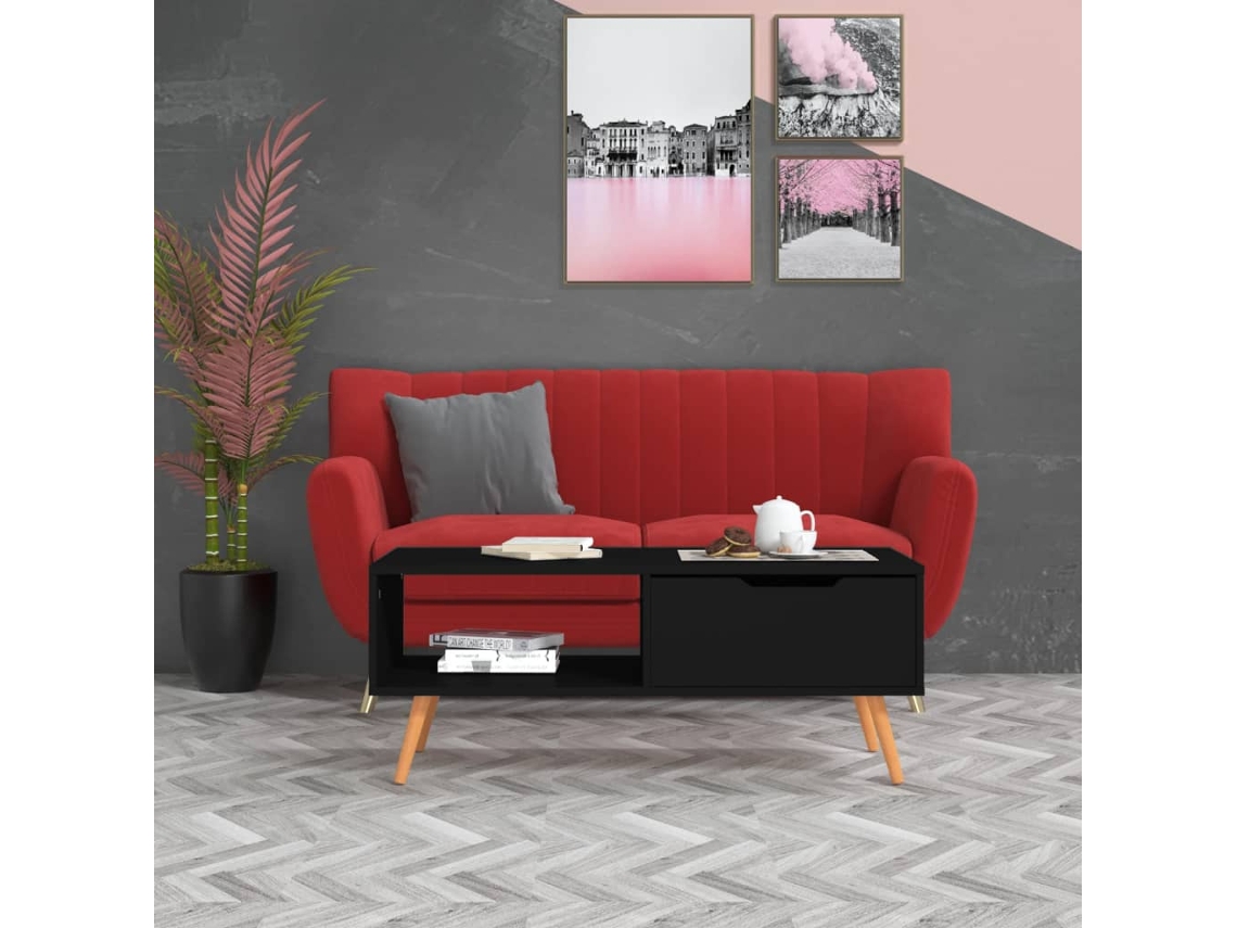 Mesa de Centro Apoyo 100X49,5X43 cm Aglomerado Negro
