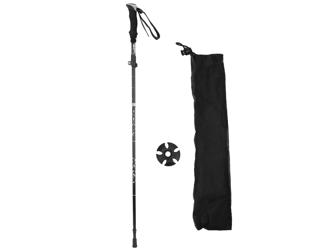Bastón plegable de 5 secciones de aleación de aluminio, ajustable, para senderismo al aire libre, negro.