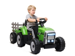 Tractor eléctrico con remolque desmontable, control remoto, música MP3, luces y cinturón de seguridad, 136,5 x 50 x 52,5 cm, verde, ZENCORE SERVICES
