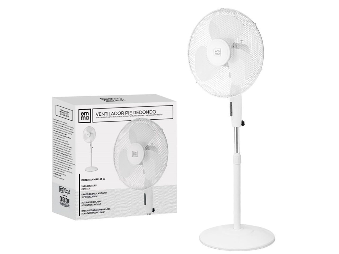Ventilador Emma Pie - Ultrasilencioso - 45 W - Bajo consumo - Alta potencia en 3 velocidades - Altura modular - 3 aspas dobles (blancas, tipo pastel)