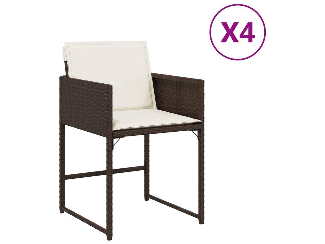 Juego de 4 sillas de jardín con cojines, mimbre, patas marrones, EXCLUSIVA MAISON