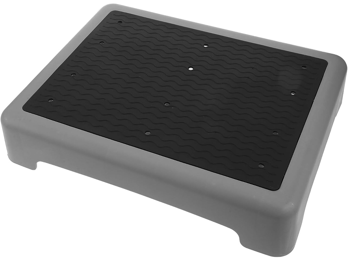 Taburete Antideslizante De Plástico De 44x34 Cm En Gris Y Negro Para Baño, Taburete Con Escalón Elevado.
