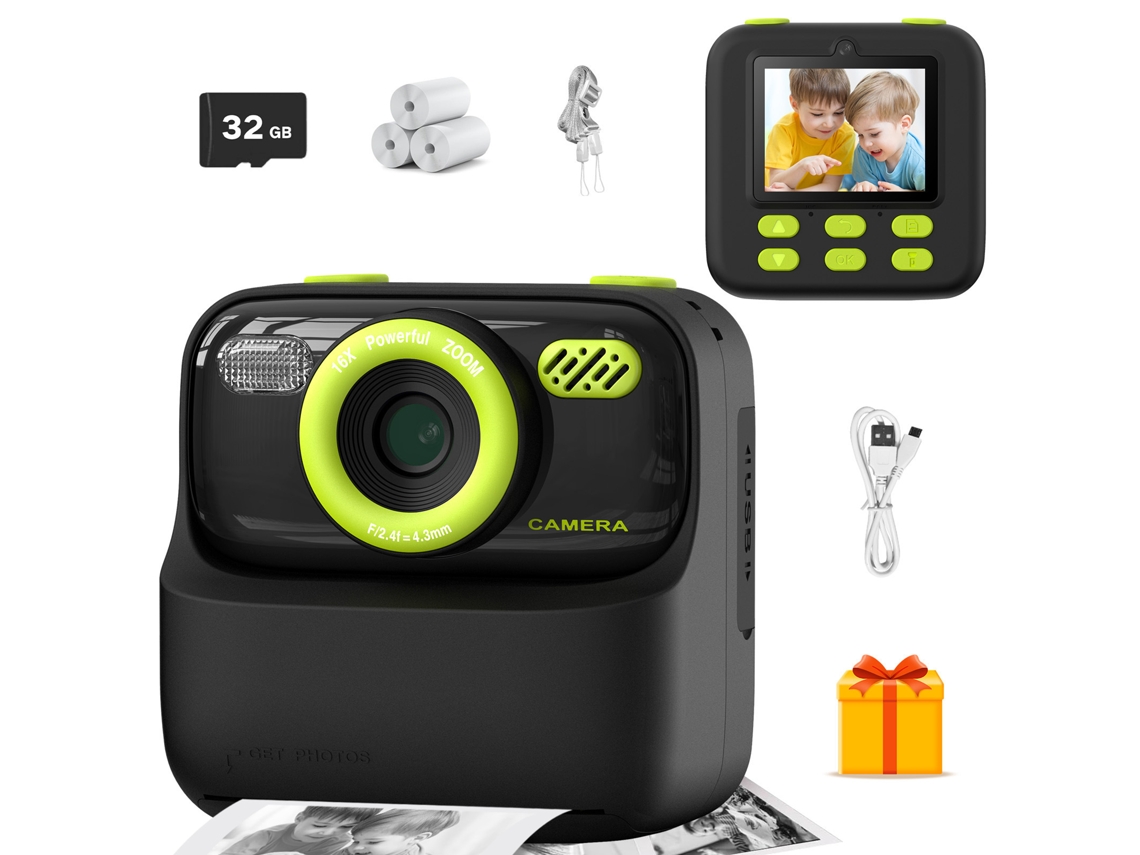 Cámara Digital Instantánea Para Niños, Pantalla Grande De 2,4 Pulgadas, Lentes Duales Frontal Y Trasera De 1080p, Memoria De 32 Gb (verde) Czhhmart
