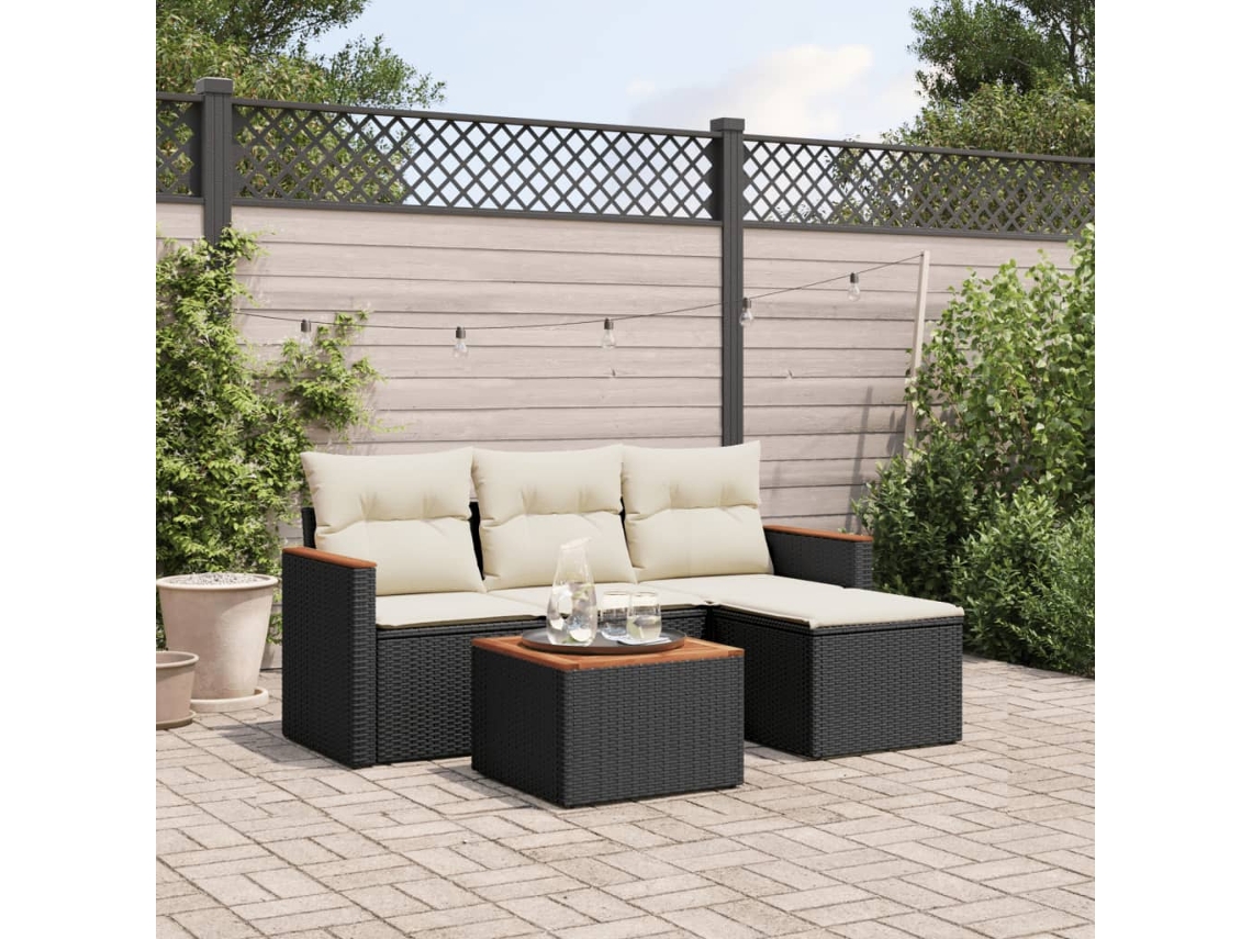 Conjunto de 5 sofás de jardín con cojines de mimbre sintético negro, Dkd Home Decor