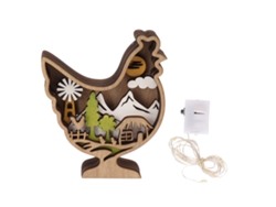 Estatua de pollo de madera en 3D con luces para Pascua