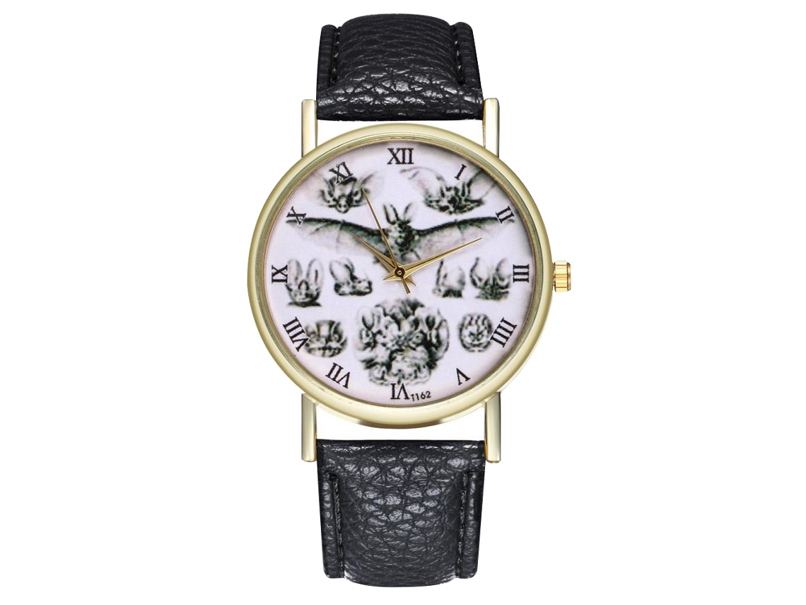Reloj De Cuarzo Unisex Con Correa De Cuero Pu, Dial Romano Y Patrón De Murciélago (amarillo)