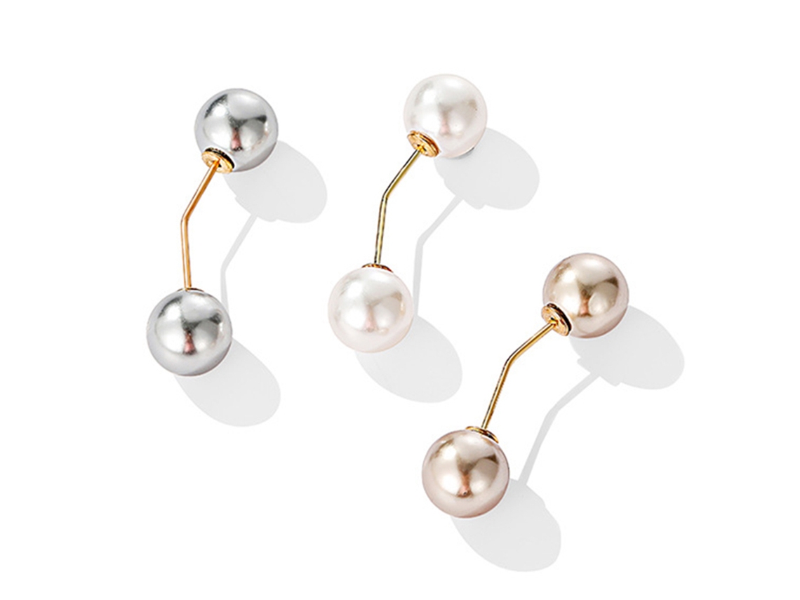 3 Broches De Perlas Artificiales De Doble Cabeza Para Suéteres De Moda