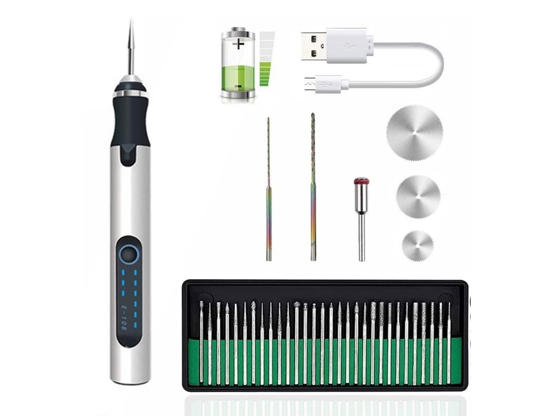 Juego de bolígrafos de grabado eléctricos recargables por USB para tallar vidrio, metal y piedra Gertiz (plateado)