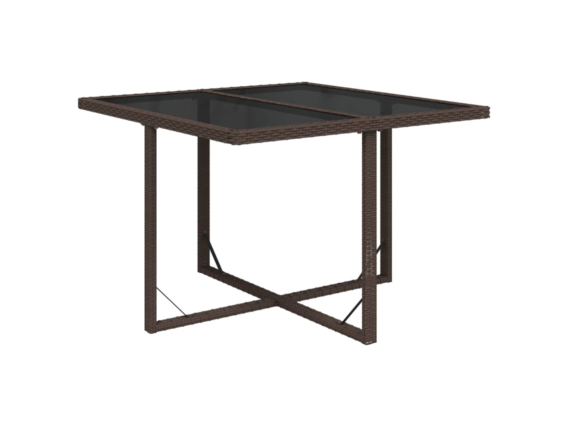 Mesa de Jardín 109x107x74 Cm Pata de Mimbre y Cristal Marrón MAISON EXCLUSIVE