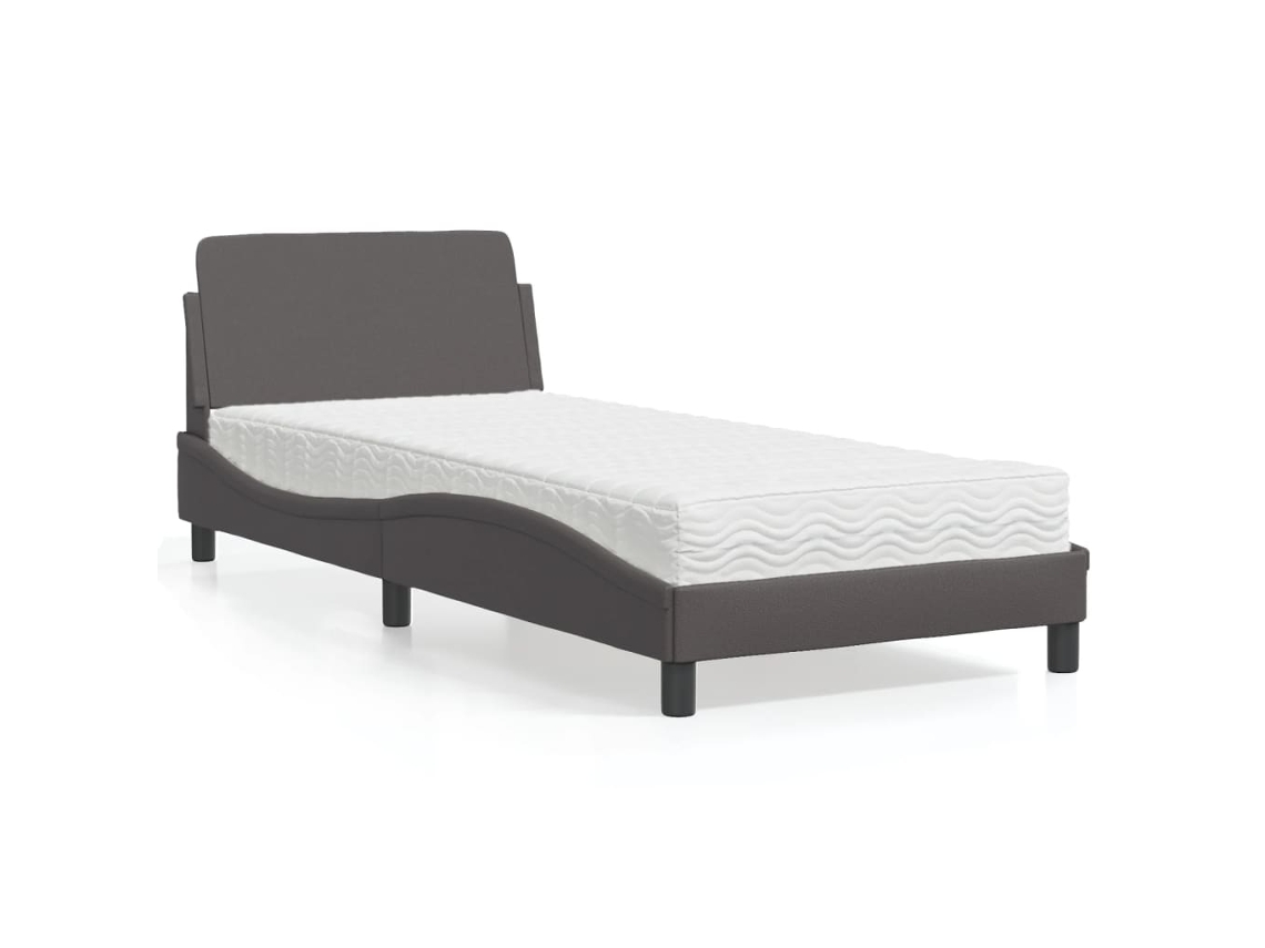Cama Con Colchón Cuero Sintético Gris 80x200 Cm