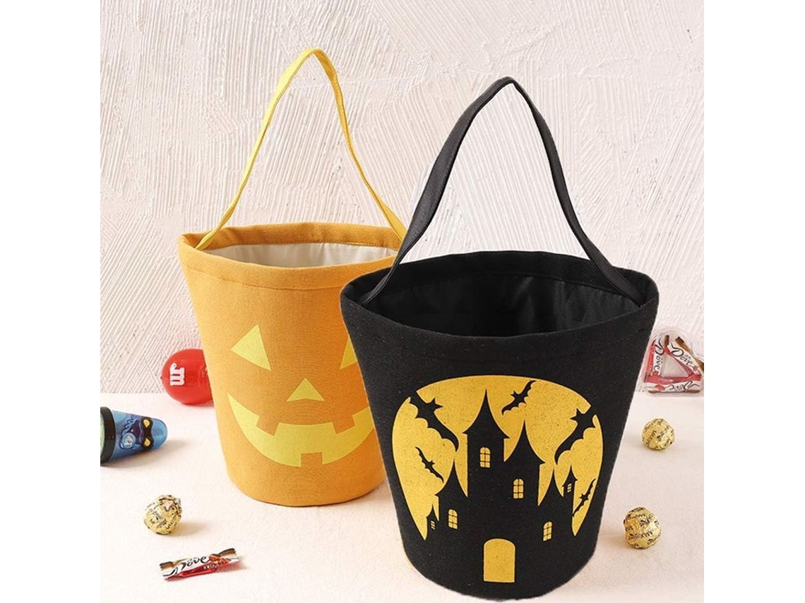 Bolsa para dulces de Halloween, diseño de calabaza, reutilizable, plegable, lona multiusos con asa