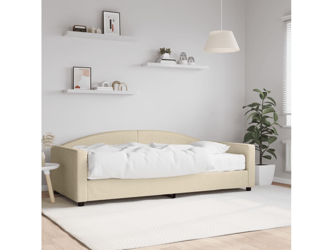 Sofá Cama Con Colchón Tela Crema 100x200 Cm