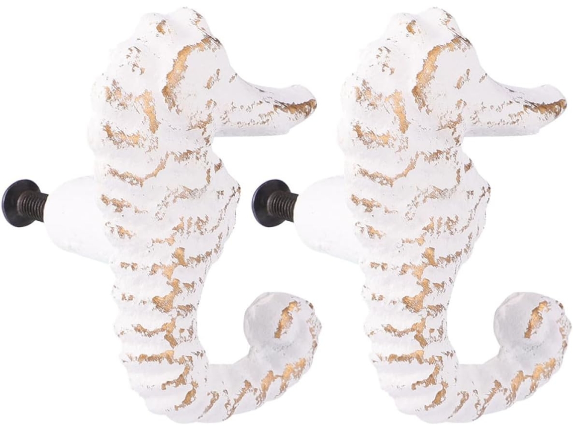 Hierro Tirador Armario Dos Motivo Caballito Mar, Fabricado Blanco. Pomo Decorativo Fácil Instalar