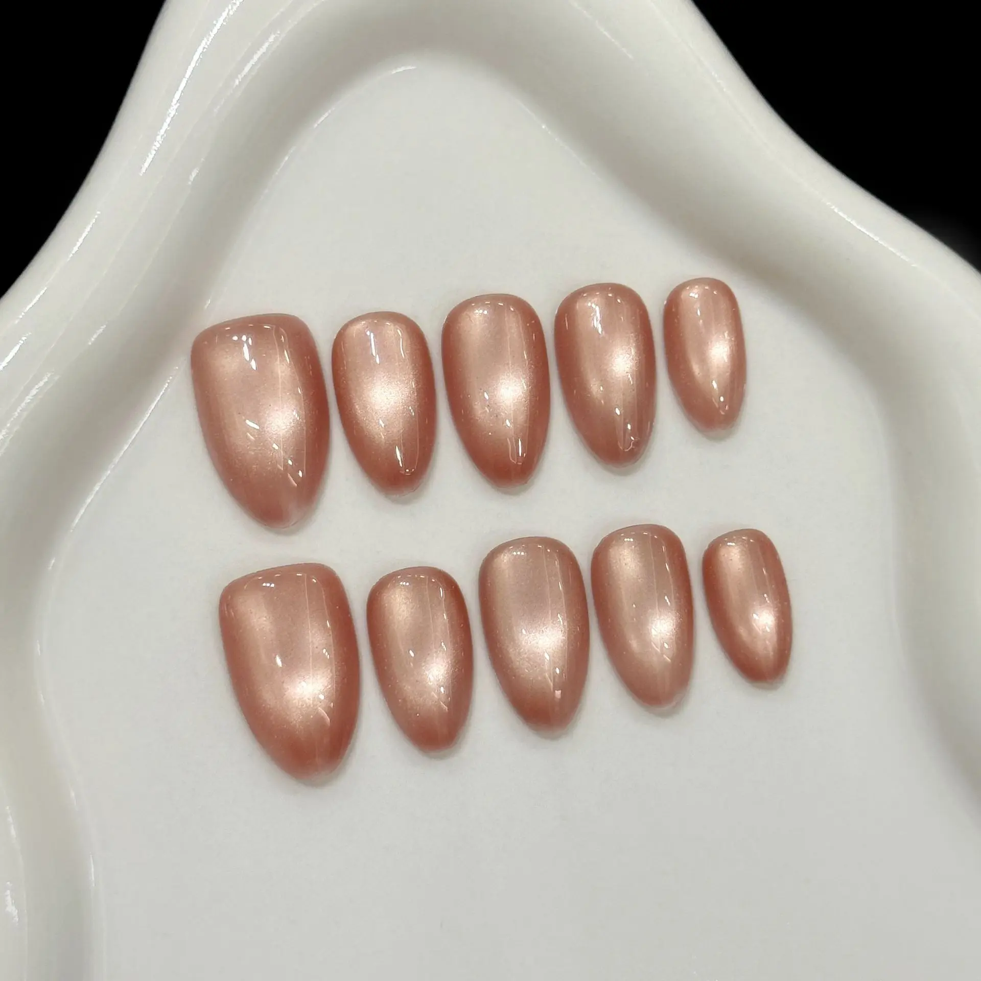 (2991-xs) 10 Pegatinas De Uñas Postizas Hechas A Mano, Sencillas Y Brillantes, Con Forma De Almendra.