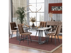 Silla Comedor 4er Set - Silla De Diseño Con Respaldo, Asiento De Terciopelo, Estructura De Metal - Marrón