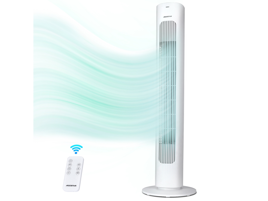 Ventilador De Torre Con Control Remoto, Silencioso Aigostar Blanco, 3 Velocidades Y 3 Modos, Oscilación De 70°, Ventilador Portátil, 50w