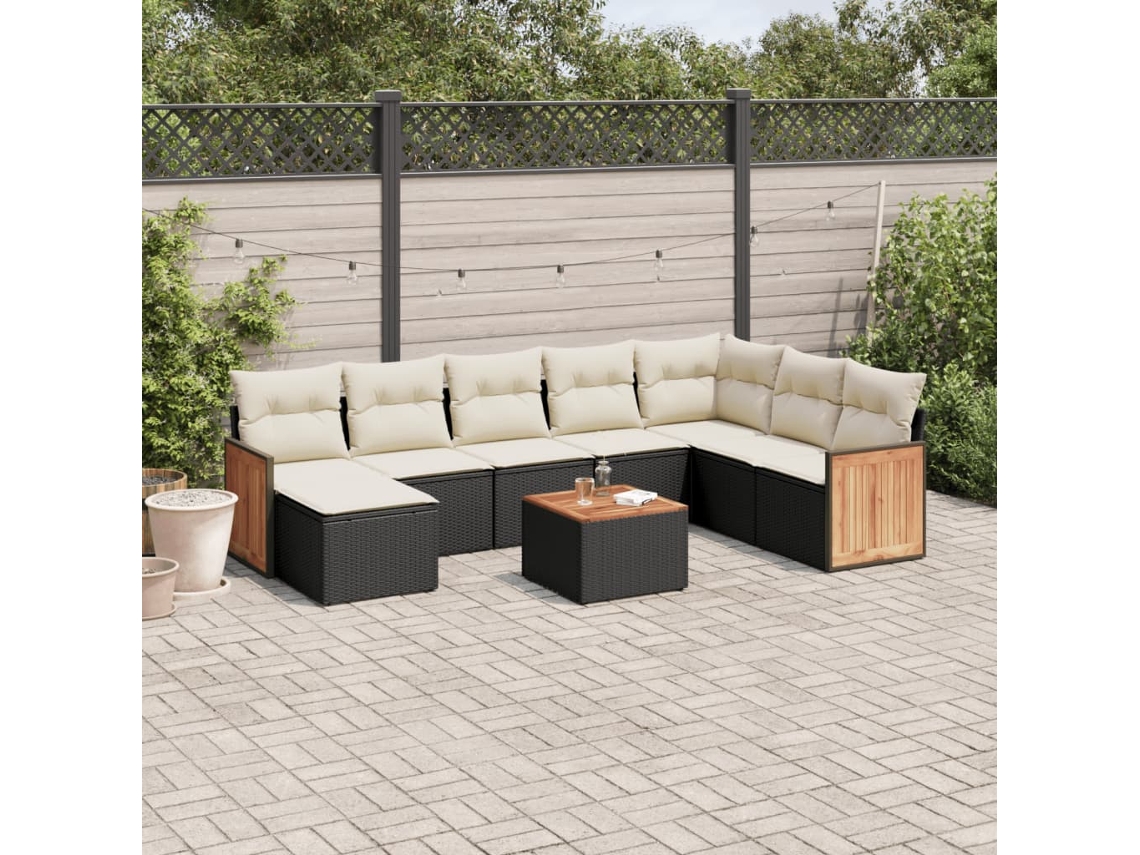 Conjunto de sofás de jardín de 9 piezas DKD Home Decor con cojines de mimbre negros