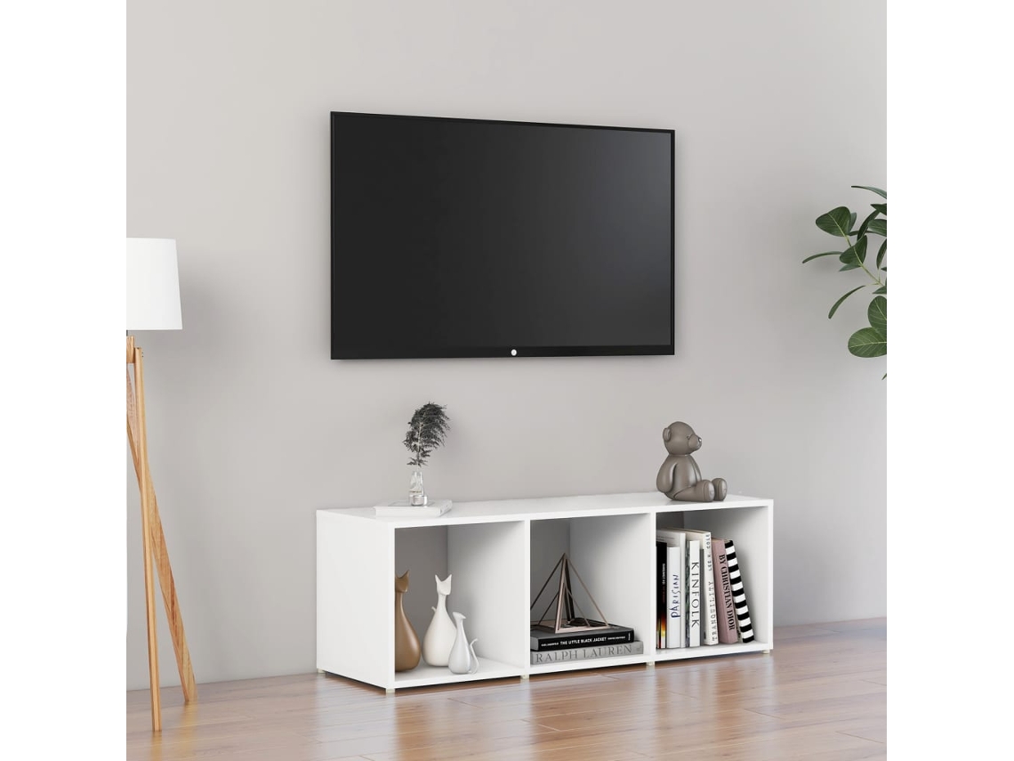 Mueble De Tv | Armario Para Tv | Gabinete De Tv Madera Contrachapada Blanco 107x35x37 Cm