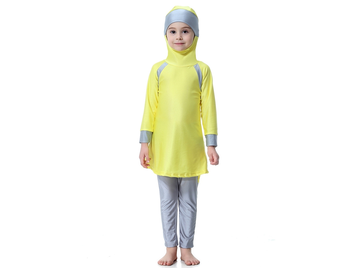 Conjunto De Traje De Baño De Manga Larga Y Bragas Para Niña Musulmana, Amarillo, 100