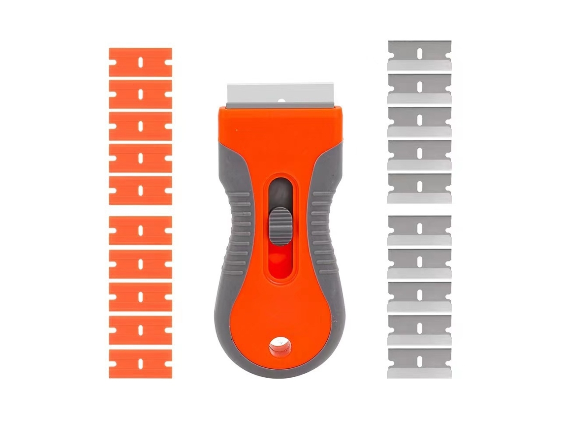 Raspador para vitrocerámica HENTEN HOME con 20 cuchillas para limpiar vitrocerámicas y eliminar restos de pegamento - Naranja