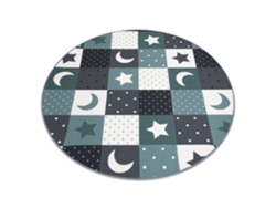 Alfombra Para Niños Stars Circulo Estrellas Turquesa / Gris (circulo 100 cm)