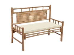 Banco de jardín con cojín de 120 cm de bambú Dkd Home Decor