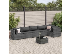 Conjunto de jardín de 7 piezas con cojines, ratán gris, DKD Home Decor