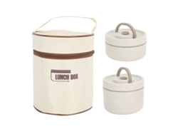 Recipiente térmico portátil redondo de acero inoxidable 304 con bolsa beige (2 unidades)