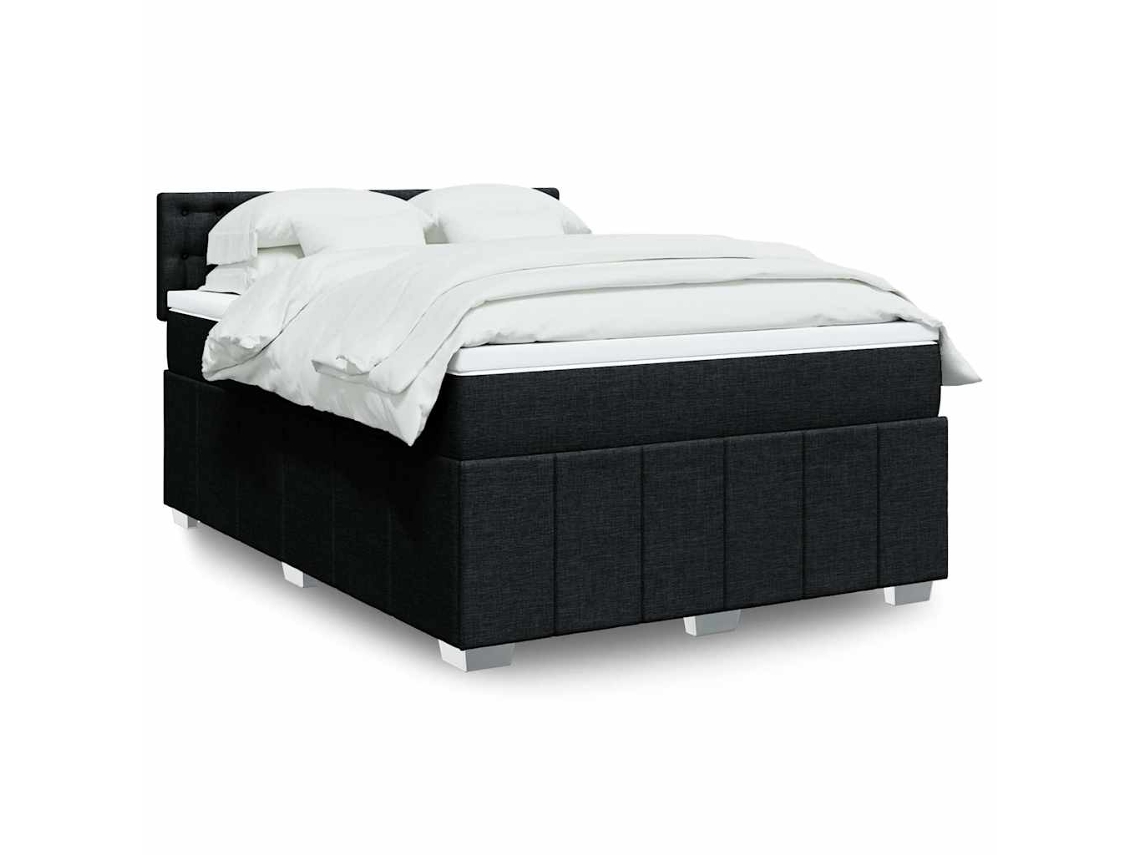 Cama Box Spring Con Colchón Tela Negro 140x200 Cm